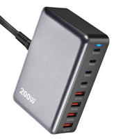 Bloc chargeur USB C 200W 8 ports GaN Station de charge de bureau Chargeur de téléphone à charge rapide USB C