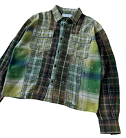 Kemeja Flanel Kotak-kotak Lengan Panjang Kancing Depan Model Oversize Aksen Rhinestone Kasual dengan Efek Acid Wash