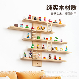 Wooden Wall Mounted Figurine Storage Rack 5 Layers Natural Color For Living Room Children's Room Display <b>Shelf</b> - Product Image 4