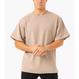 T-shirts de sport pour hommes de haute qualité 100% coton, surdimensionnés, pour la salle de sport, l'entraînement physique, l'été, manches pliables, motif imprimé, tissu tricoté - Product Image 6