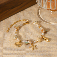 Bracelet réglable en acier inoxydable avec perles étoile de mer et coquillage, design Niche Océanique, pour femme, plage d'été