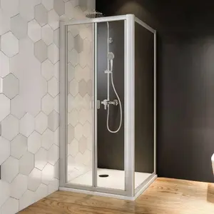 Oumeiga bi folding hinged wet room screens frameless shower doors for small bathrooms walkin shower