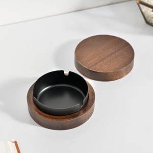 Cendrier en bois avec couvercle, insert en acier inoxydable de 9,8 cm, portable pour voiture, maison, bureau - Product Image 3