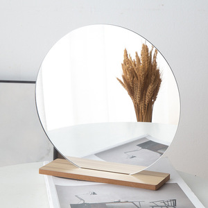비정형 아크릴 탁상 화장 거울, 우드 받침대 테이블 장식 거울 - Product Image 2