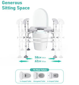 Siège de toilette surélevé auxiliaire sans perçage avec mains courantes, équipement de sécurité <span class=keywords><strong>pour</strong></span> salle de bain <span class=keywords><strong>pour</strong></span> personnes âgées, rampes de toilette d'assistance - Product Image 3