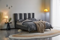 Lit coffre design moderne vintage en bois italien, meubles de chambre à coucher, lit capitonné incurvé