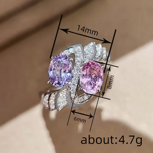 Anillo de Morganita A181, Plata 925, Corte Ovalado, Engaste Pavé, Anillos de Compromiso con Piedras Preciosas para Mujer - Product Image 3