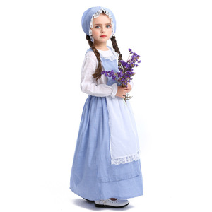 Vestido de niña con delantal a cuadros azules, disfraz vintage de criada de granja, para actuaciones infantiles, cosplay de Halloween - Product Image 3