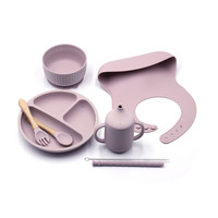 Ensemble d'alimentation pour bébé Ensemble de couverts à bavette Bol en silicone pour bébé Bavoirs en silicone Ensemble d'alimentation pour bébé