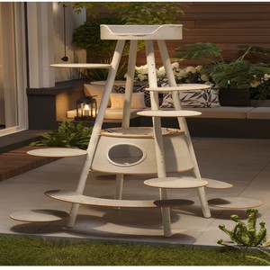Bestseller Klassischer Luxuriöser Moderner Großer Gummibaumholz Umweltfreundlicher Katzenbaum mit Eisenrahmen für Wohnungskatzen 4-Stufiges Langlebiges Design - Product Image 4