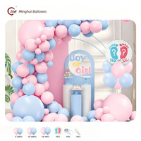 Perlengkapan Dekorasi Balon Garland Pengungkapan Jenis Kelamin Bayi Laki-laki atau Perempuan, Balon Lateks Pink Biru, Dekorasi Pesta Baby Shower dengan Kereta Bayi