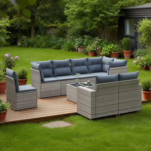Ensemble de canapés de jardin gris avec coussins, résistant aux UV, en rotin PE, mobilier d'extérieur au design contemporain, imperméable - Product Image 2