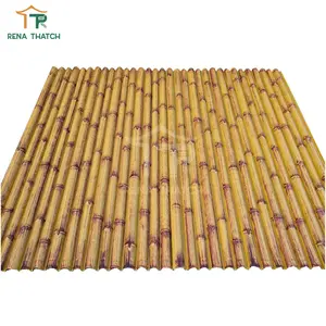 Layar bambu plastik sintetis hijau buatan, abu-abu, kuning alami pagar bambu bambu buatan