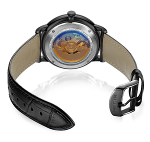 Megir <strong>Clock</strong> 62057 Black Genuine Leather Watch <strong>Skeleton</strong> Tourbillon Wristwatches Automatic <strong>Mechanical</strong> <strong>Clock</strong> Watches for Men - Product Image 5