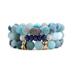 3 Pcs/Set Natural Druzy Gem Stone Bracelets Women Boho Teal Blue Drusy Agates Gold Copper Slices Crystal Ball Bracelets
