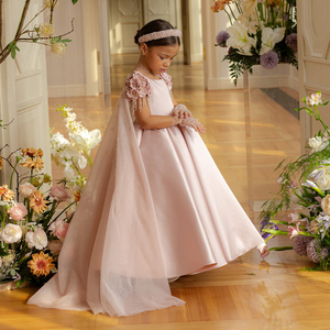 Abito <span class=keywords><strong>da</strong></span> Damigella d'Onore di Lusso <span class=keywords><strong>per</strong></span> <span class=keywords><strong>Bambina</strong></span>, in Raso Rosa, Stile Occidentale, <span class=keywords><strong>per</strong></span> Occasioni Speciali, Matrimoni, Feste Formali, Lungo fino a Terra - Product Image 3