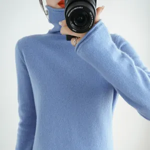 襟ニットセーター Suppliers-冬の新しいスリム100% カシミアセーター無地パイルカラースリムニットセーター女性用
