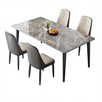 Ensemble de table à manger en marbre de luxe léger, table rectangulaire simple avec 4 chaises en cuir pour salle à manger et restaurant