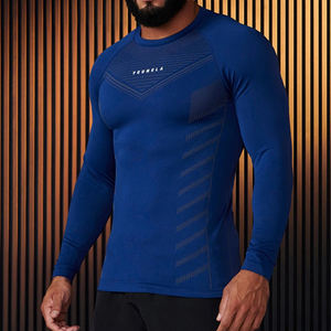 Setelan Fitness olahraga pria, kaus latihan Fitness lengan pendek, elastis, ketat berotot, kaus olahraga baru 2024 - Product Image 2