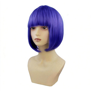 Peluca de <span class=keywords><strong>cabello</strong></span> liso corto de 120g para estudiantes, sin encaje, resistente al calor, con flequillo, para cosplay y maquillaje. - Product Image 4