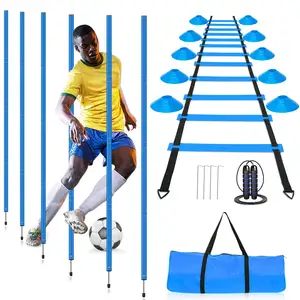 Snelheid Behendigheid Slalom Polen Trainingsuitrusting Voetbal Set Behendigheid Palen Voetbalkegels Springtouw Behendigheidsladder Met Draagtas