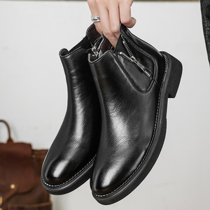 Botas de cuero para hombre al por mayor de fábrica, botas de negocios de caña alta, botas de imitación de cuero italiano, botas individuales con cremallera lateral - Product Image 3