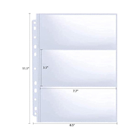 Pages de classement pour billets de banque à 3 poches, protège-billets sans acide pour billets, timbres, coupons, feuilles transparentes à 3 poches