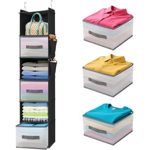 Organiseur de placard suspendu à 6 niveaux 33x15x85cm avec tiroirs et poches pour le rangement des vêtements, utilisation en chambre - Product Image 1