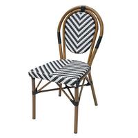 Chaise de bistrot moderne en aluminium et rotin, confortable pour salon, appartement, hôtel, bureau à domicile, noir et blanc