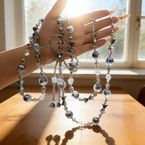 Chaîne de téléphone longue personnalisable, lumineuse, faite à la main, avec perles, nœud de luxe, perles de cristal, bandoulière - Product Image 3