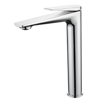 Keran Wastafel Tinggi Bahan Kuningan Solid Lapisan Krom Mengkilap Gagang Tuas Model Sayap Satu Lubang Pemasangan di Atas Meja Kamar Mandi Keran Mixer Air Panas Dingin