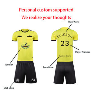 تخفيضات هائلة على مجموعة حكام كرة القدم عالية المستوى موحدة بوليستر مع شعار مخصص جيوب علوي شورت كرة القدم جيرسي طباعة اسم - Product Image 2