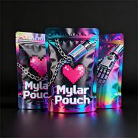 Nouveau design holographique exotique découpé à l'emporte-pièce Zip Lock 3.5g/7g/28g Sac en mylar de forme refermable anti-odeur avec boîte à fenêtre Ensemble d'emballage