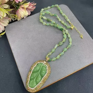 New Leaf natural green Fashion Jade original stone sweater chain autumn and winter stone necklace