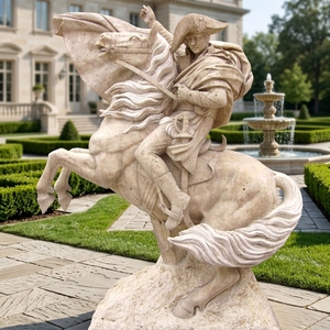 Estatua Ecuestre de Napoleón de Mármol Beige Natural de Tamaño Real para Decoración de Jardín o Villa al Aire Libre - Product Image 1