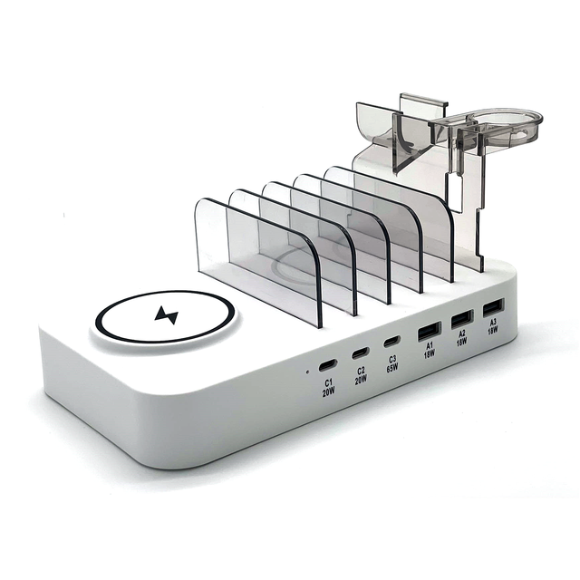 Portable 9-Port USB Charging Station 150W Smart Qi Wireless Fast Charger Stand Multifunction Desktop Dock for Mobile Laptops