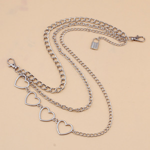 yueli Heart Shaped Zinc Alloy Waist Chain Punk Style Triple Layer Metal Belt Chain For Women Men Daily Wear - Product Image 4
