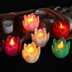 Lumière de bougie LED en forme de fleur de lotus artificielle, alimentée par piles, effet flamme 3D, pour la prière, le temple, la décoration de la maison - Product Image 1