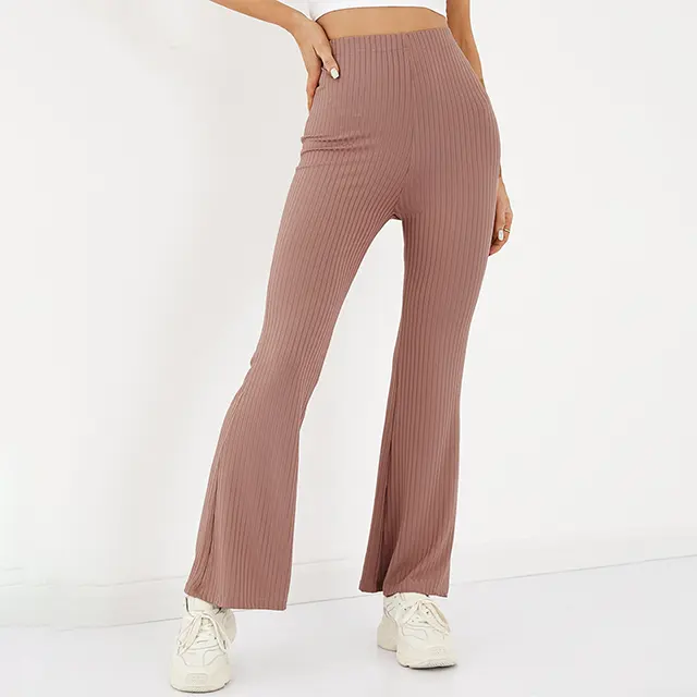 2023 Custom Brand Streetwear Trousers Casual Cotton Knit Flare Outdoor Women Pants For Lady Women's Pants