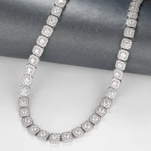 Fashion Jewelry 10mm/12mm 925silver Moissanite Hiphop Rock-Candy Tennis Necklace With Square Tennis Moissanite Chain
