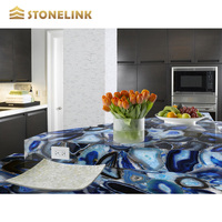Dalles de pierre d'agate d'onyx bleu semi-précieux composite design moderne grande dalle de surface polie pour application hôtelière