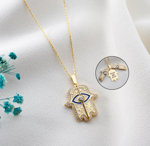 Collana con nome nascosto personalizzata personalizzata collana <span class=keywords><strong>Hamza</strong></span> fatta a mano ciondolo occhio blu - Product Image 1