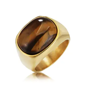 Unique tiger eye stone ring men rings with stone jewelry