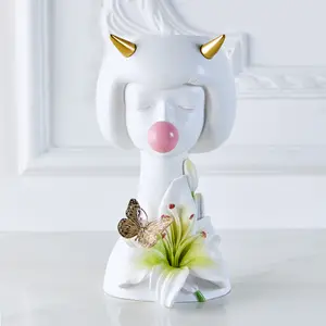 创意莫兰迪水培陶器面部艺术豪华花卉装饰北欧花瓶