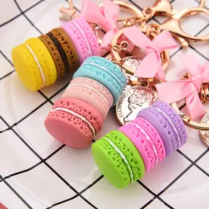 Moda güzel sevimli Macaron kek anahtarlık şerit ilmek eyfel kulesi anahtarlık yuvarlak araba anahtarlığı çanta uğuru aksesuarları takı