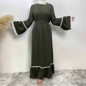 Summer Lightweight Breathable Abaya Dress for Muslim Women with Front Zipper, Side Pockets & <b>White</b> <b>Lace</b> on Cuff (style 6770) - Product Image 4