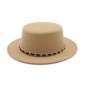 Winter Warm High Quality Polyester Cotton Cloth Trilby Crown Wide Brim Flat <b>Top</b> Fedora Hats for Unisex with <b>Chain</b> Travel Fishing - Product Image 4