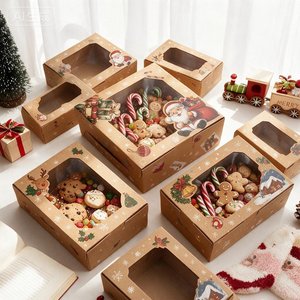 Boîte cadeau vide en papier kraft pour les fêtes de Noël avec fenêtre transparente pour l'emballage de friandises faites maison - Product Image 1