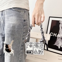 Étui de protection antichoc en PC noir à motif floral avec boucle latérale pour téléphones mobiles Z Fold8/ZFLIP7/6/5/4, style Ins