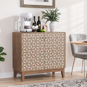 Geometric Design Sideboard 31.5 Inch Wooden Cabinet With 2 Doors Adjustable <b>Shelves</b> Decorative Storage Furniture - Product Image 2